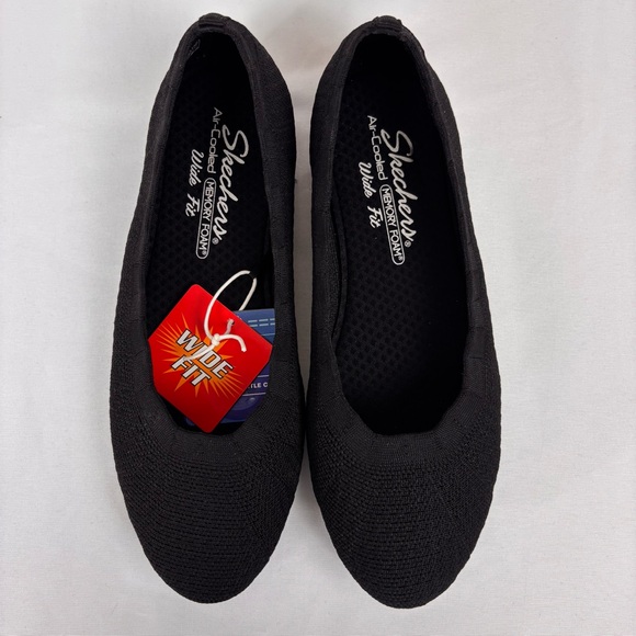 Skechers Shoes - Cleo's by Skechers Flats Wide Fit Air Cooled Memory Foam Shoes Black Size 7 Wide